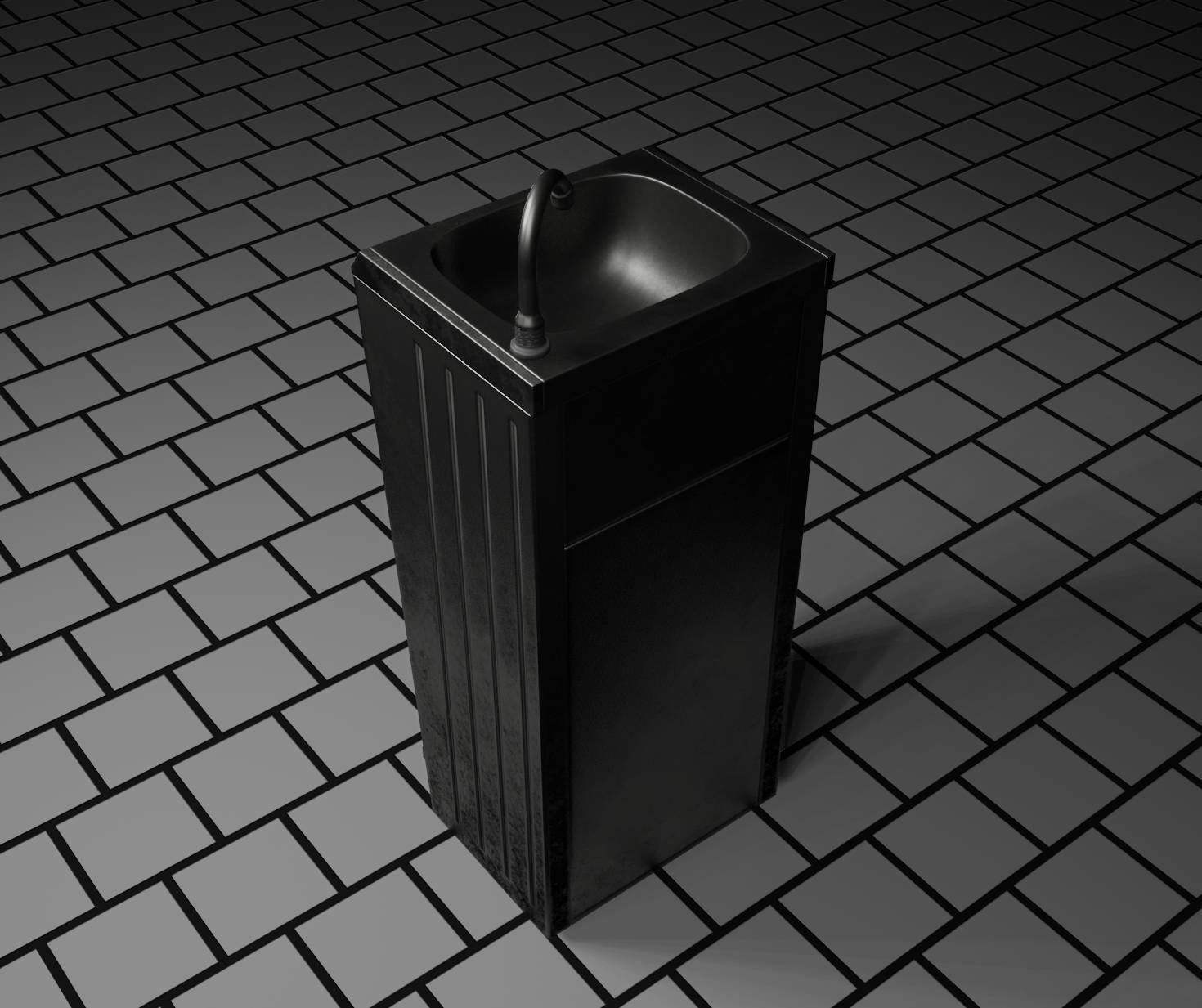 Public Metal Sink - 16 - with Trashcan Low-poly 3D model_92