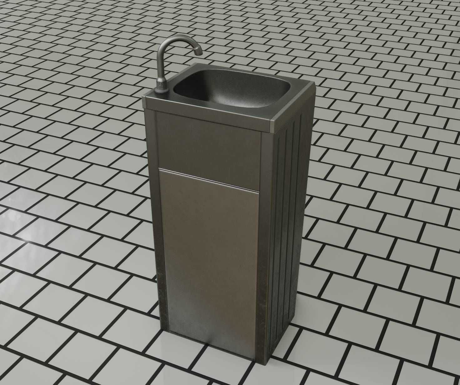 Public Metal Sink - 16 - with Trashcan Low-poly 3D model_56