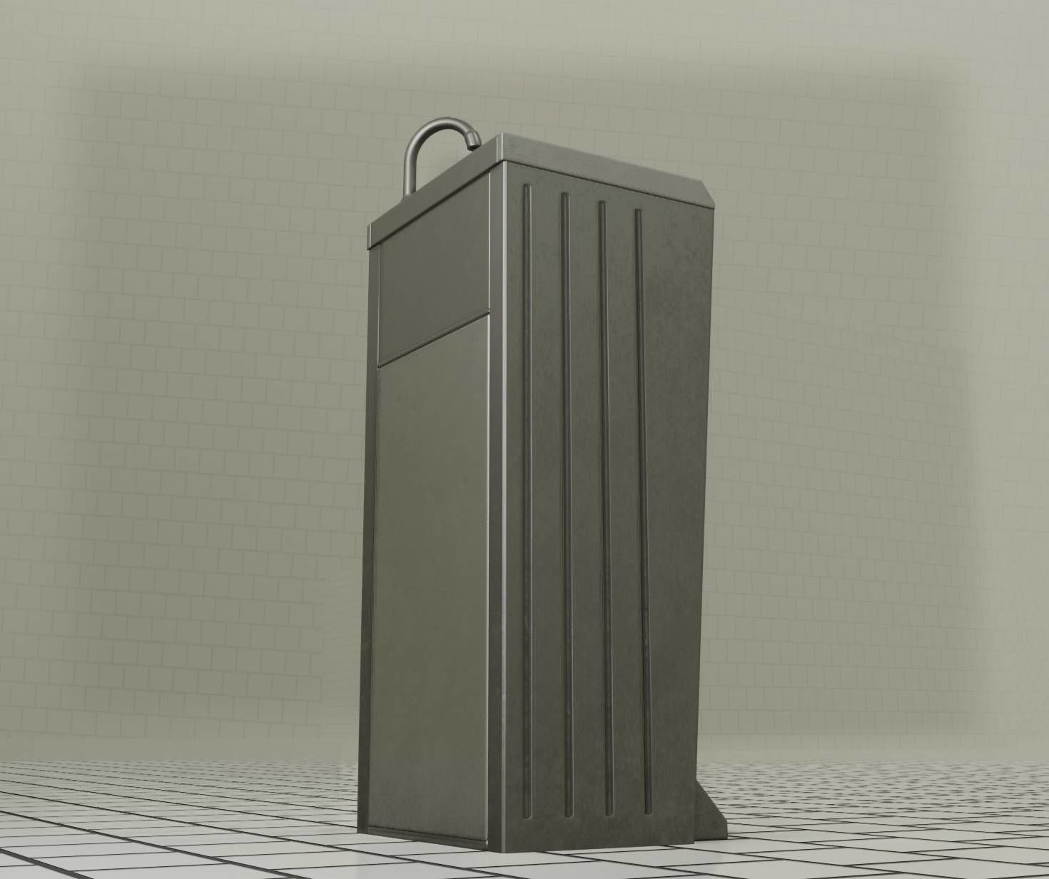 Public Metal Sink - 16 - with Trashcan Low-poly 3D model_14