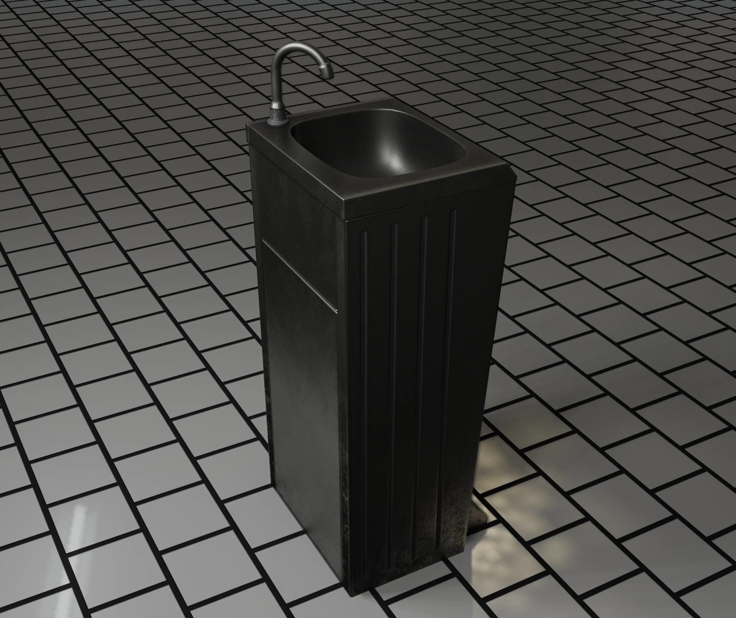 Public Metal Sink - 16 - with Trashcan Low-poly 3D model_24