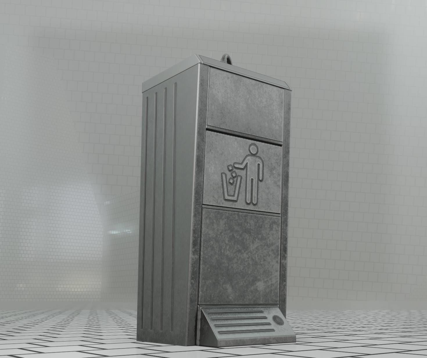 Public Metal Sink - 16 - with Trashcan Low-poly 3D model_43