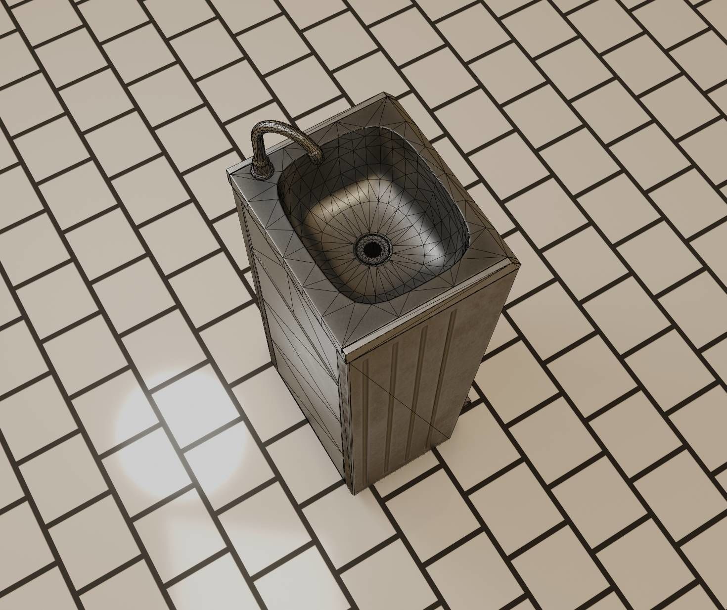 Public Metal Sink - 16 - with Trashcan Low-poly 3D model_15