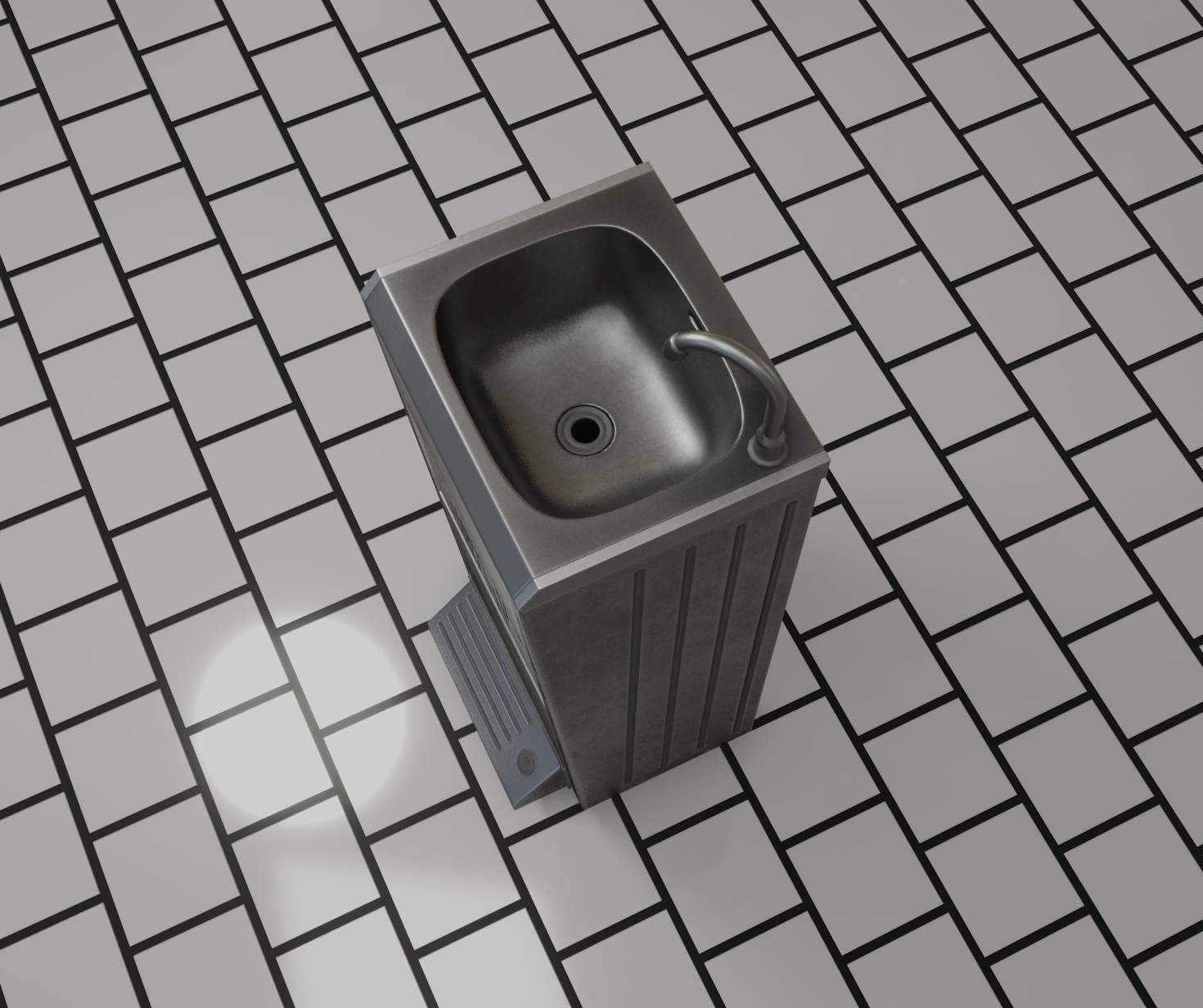 Public Metal Sink - 16 - with Trashcan Low-poly 3D model_50
