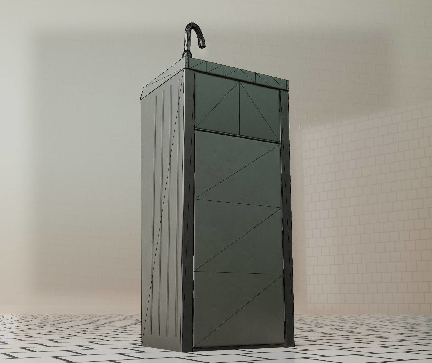 Public Metal Sink - 16 - with Trashcan Low-poly 3D model_8