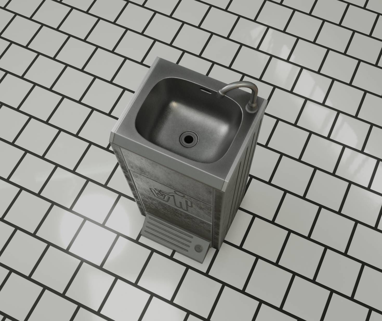 Public Metal Sink - 16 - with Trashcan Low-poly 3D model_20