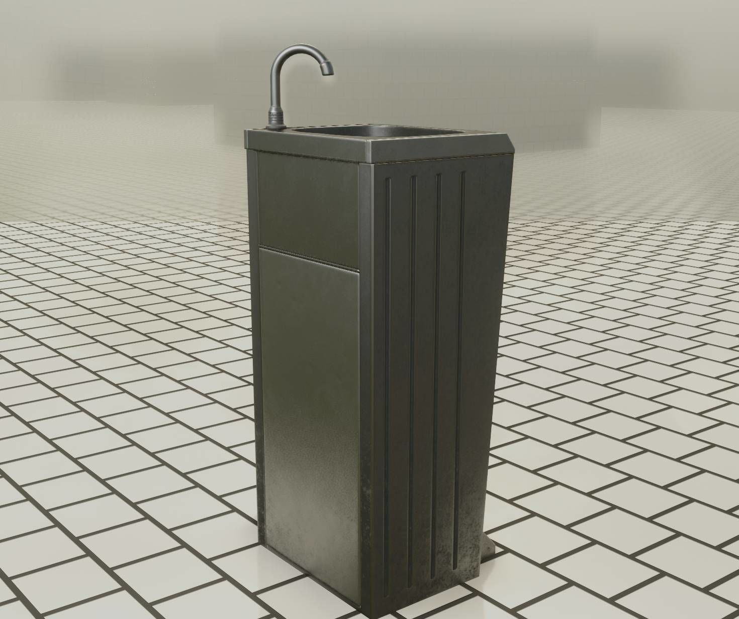 Public Metal Sink - 16 - with Trashcan Low-poly 3D model_36
