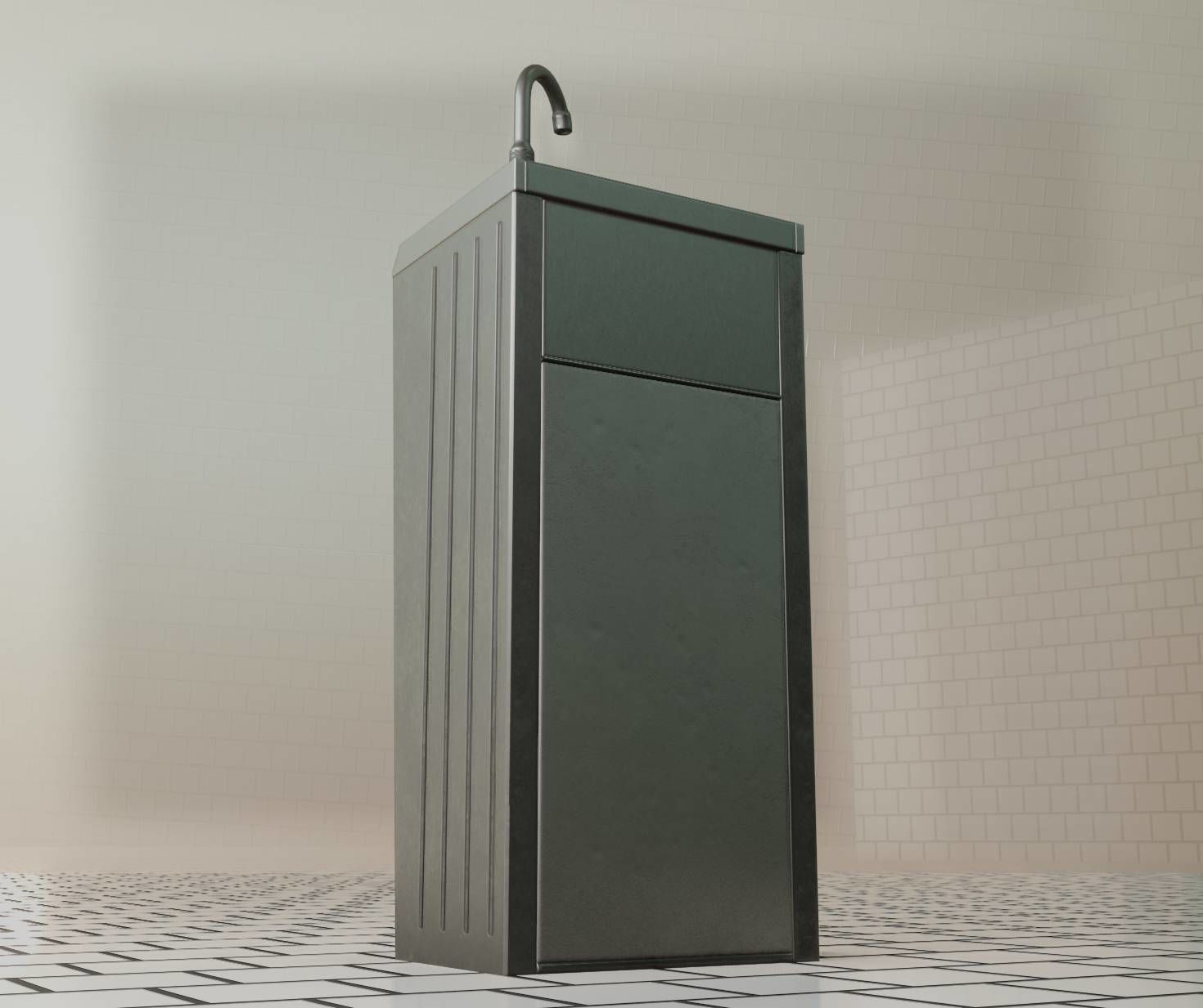 Public Metal Sink - 16 - with Trashcan Low-poly 3D model_39