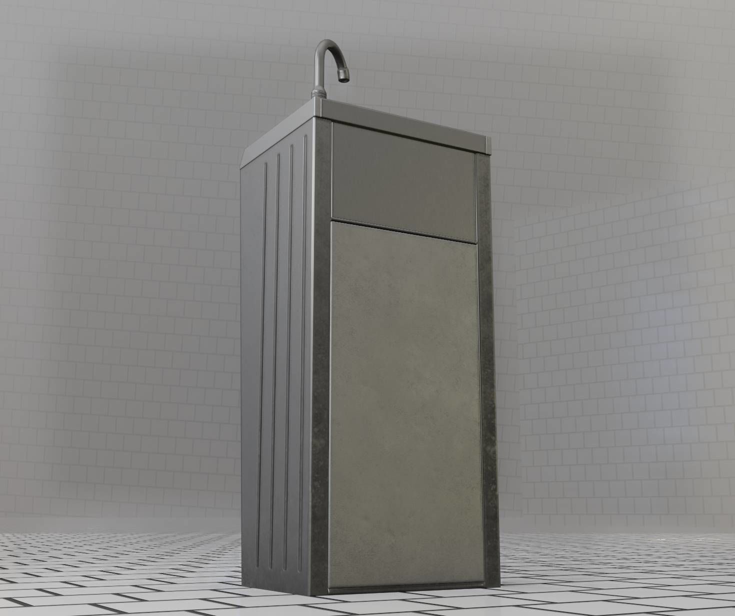 Public Metal Sink - 16 - with Trashcan Low-poly 3D model_70