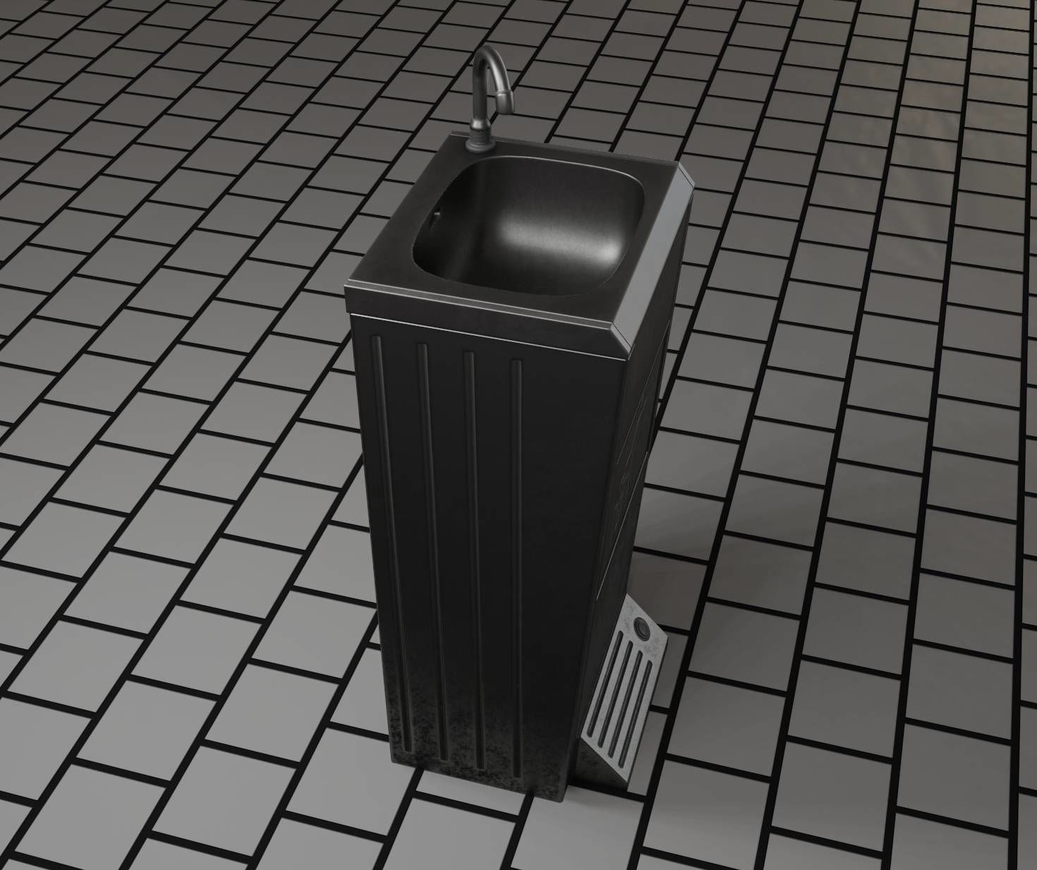 Public Metal Sink - 16 - with Trashcan Low-poly 3D model_90