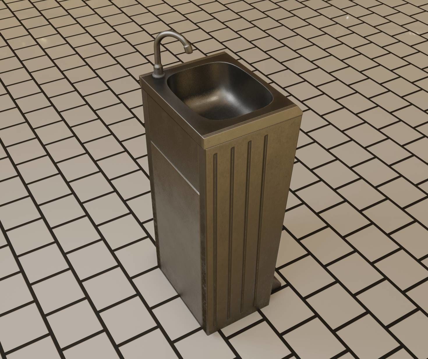 Public Metal Sink - 16 - with Trashcan Low-poly 3D model_60