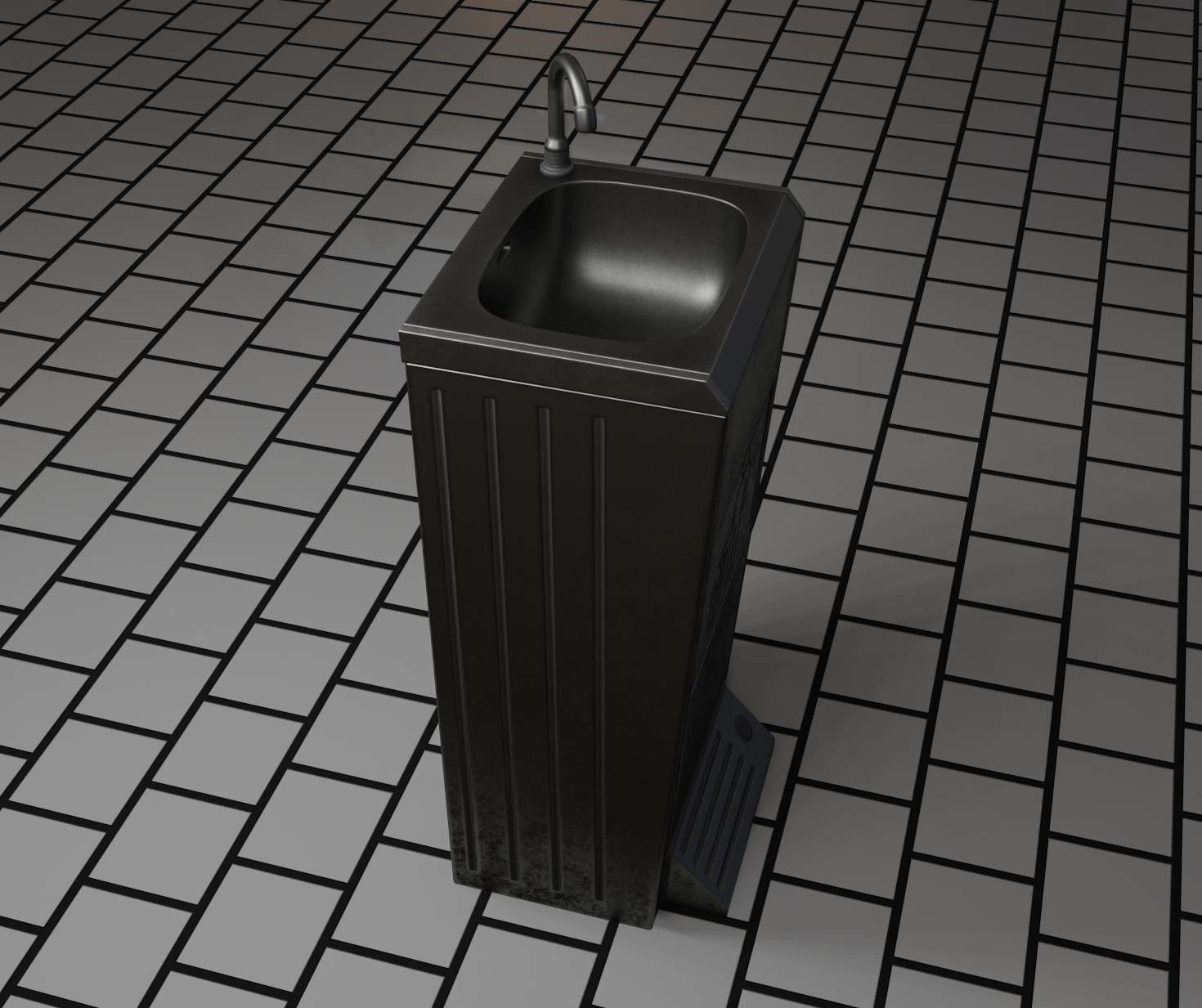 Public Metal Sink - 16 - with Trashcan Low-poly 3D model_28