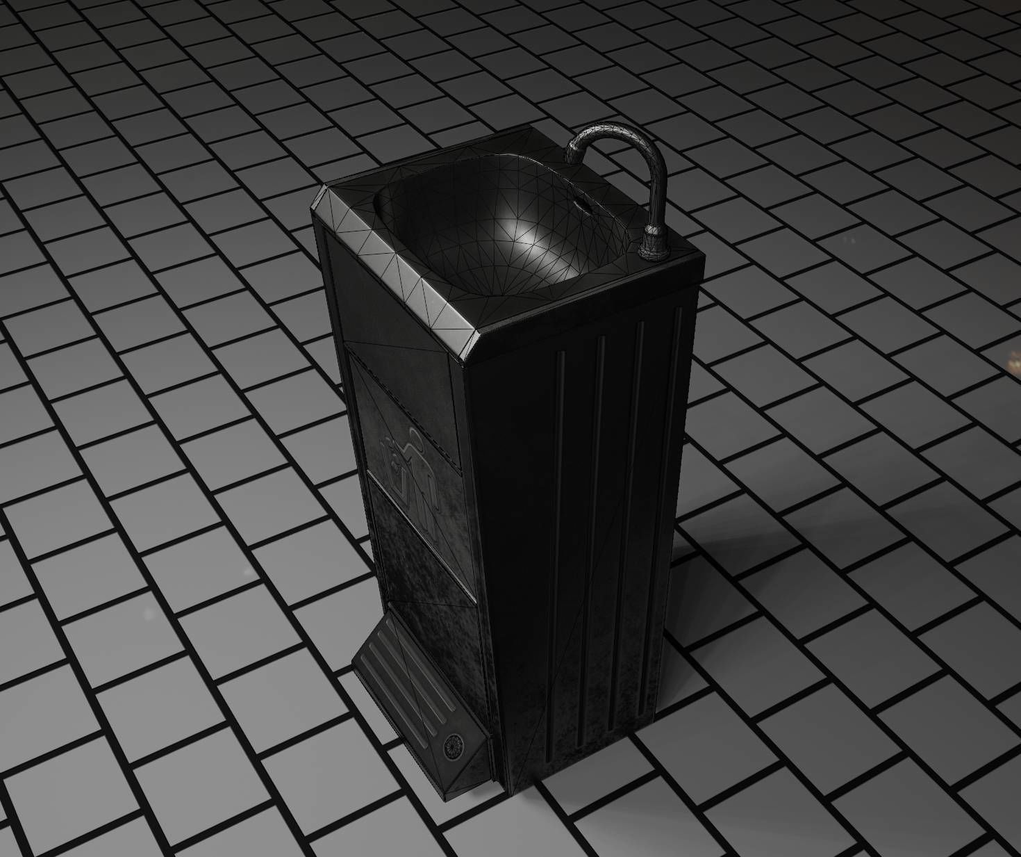 Public Metal Sink - 16 - with Trashcan Low-poly 3D model_93