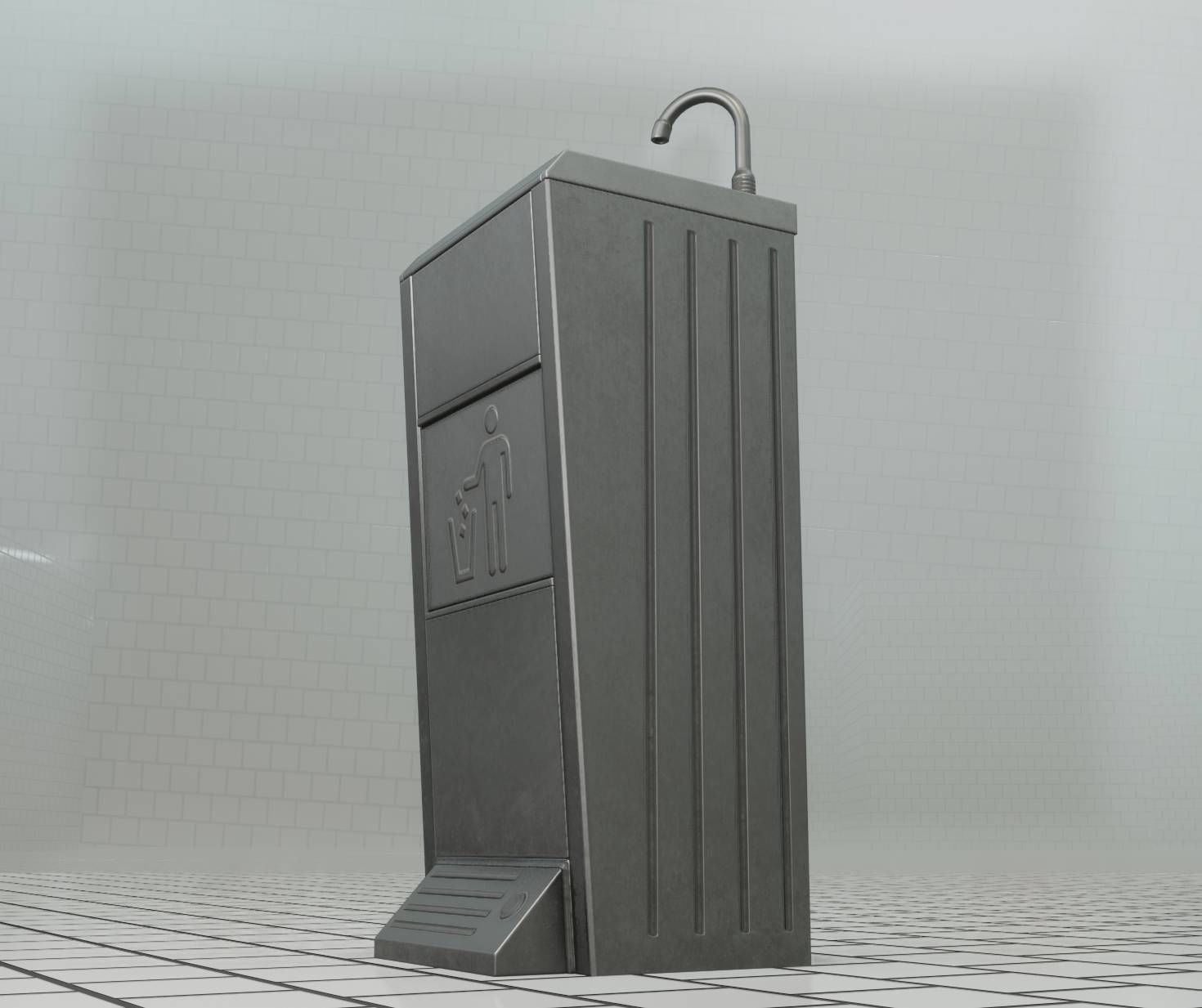Public Metal Sink - 16 - with Trashcan Low-poly 3D model_41