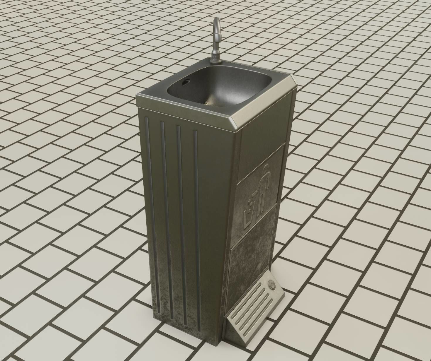 Public Metal Sink - 16 - with Trashcan Low-poly 3D model_84