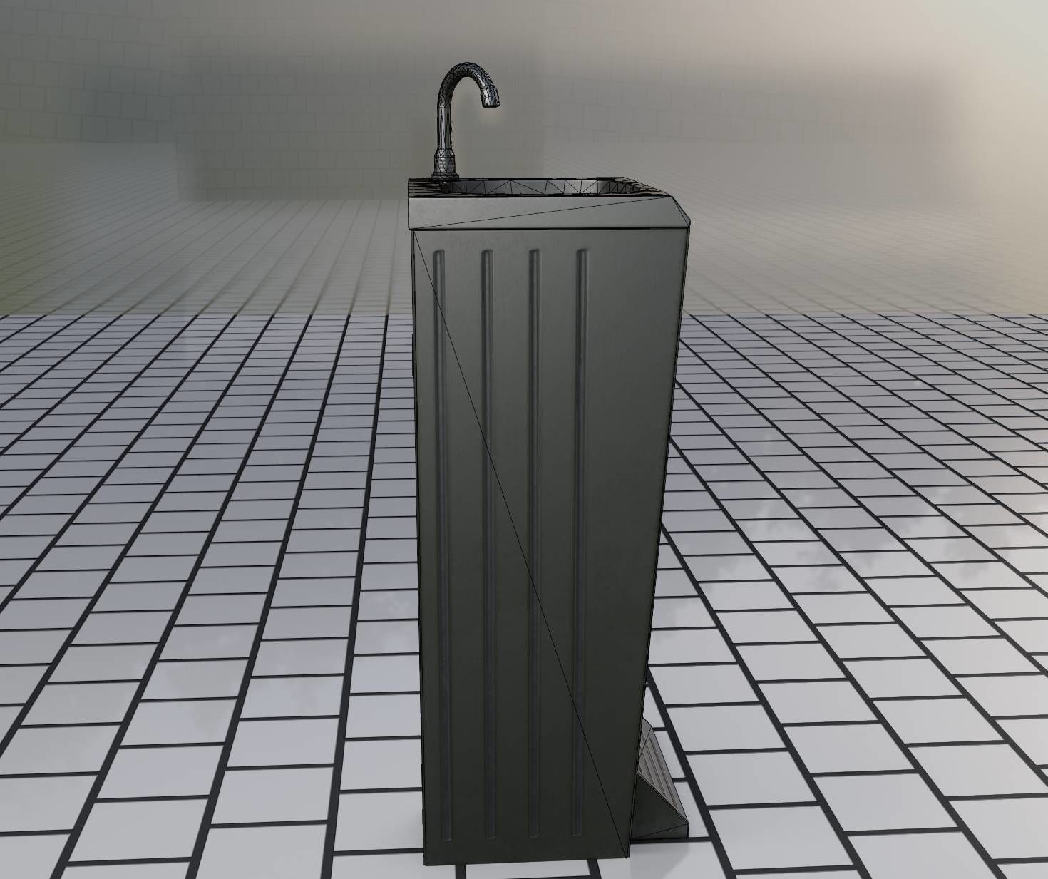 Public Metal Sink - 16 - with Trashcan Low-poly 3D model_35