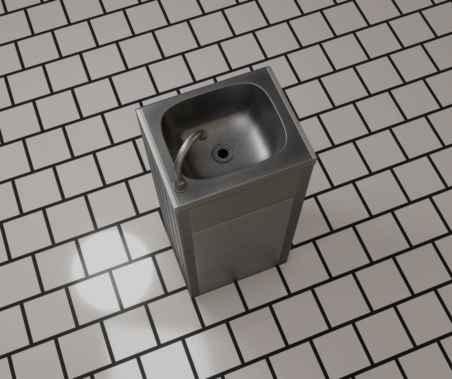 Public Metal Sink - 16 - with Trashcan Low-poly 3D model_79
