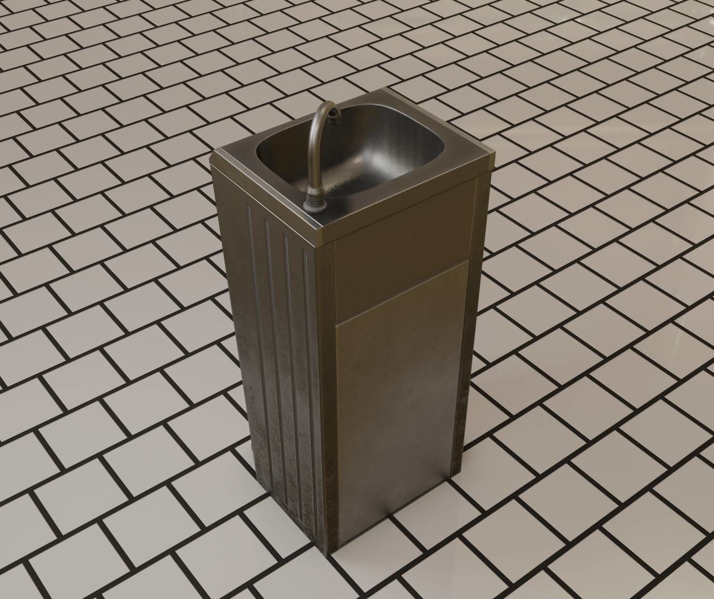 Public Metal Sink - 16 - with Trashcan Low-poly 3D model_61