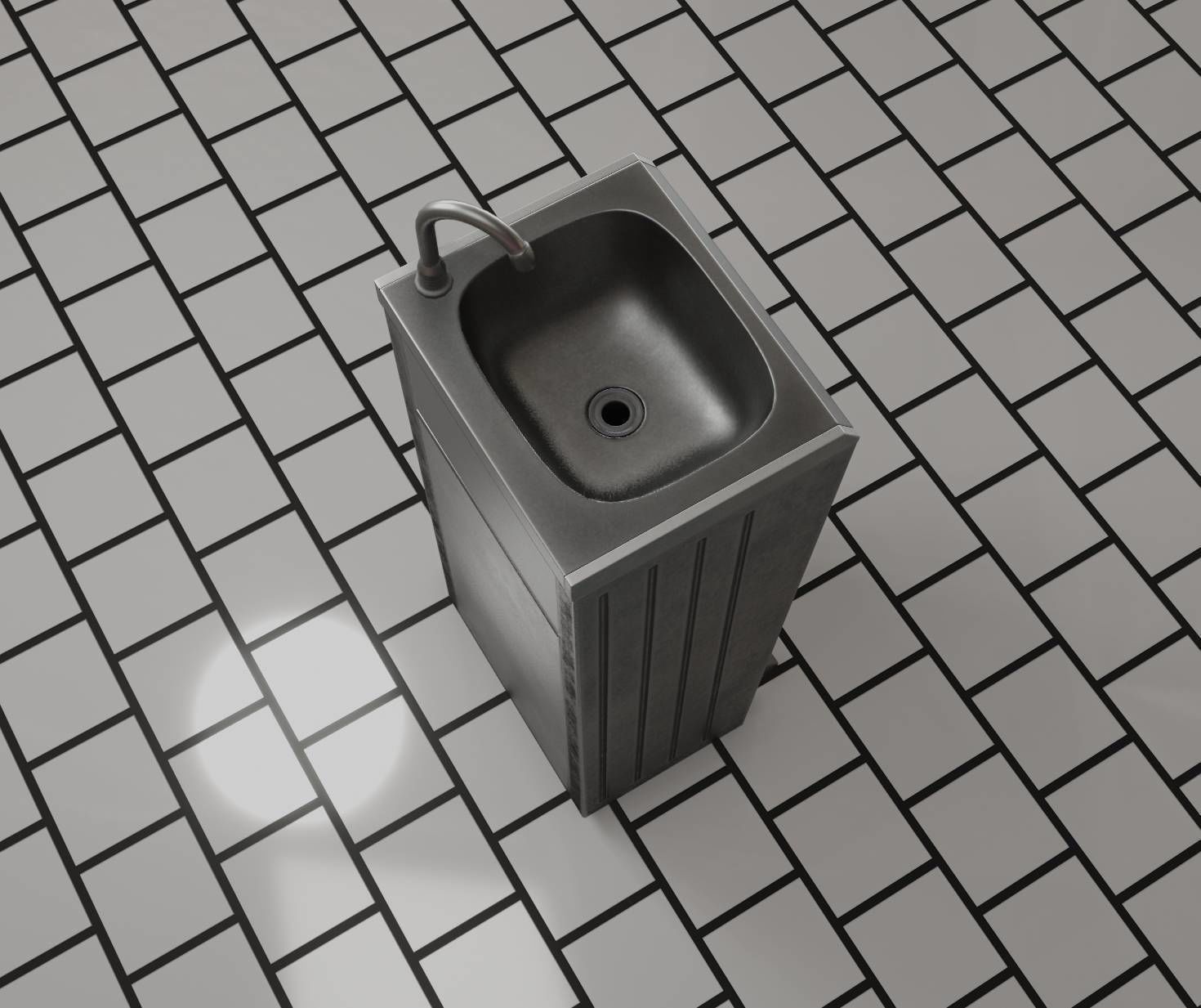 Public Metal Sink - 16 - with Trashcan Low-poly 3D model_77