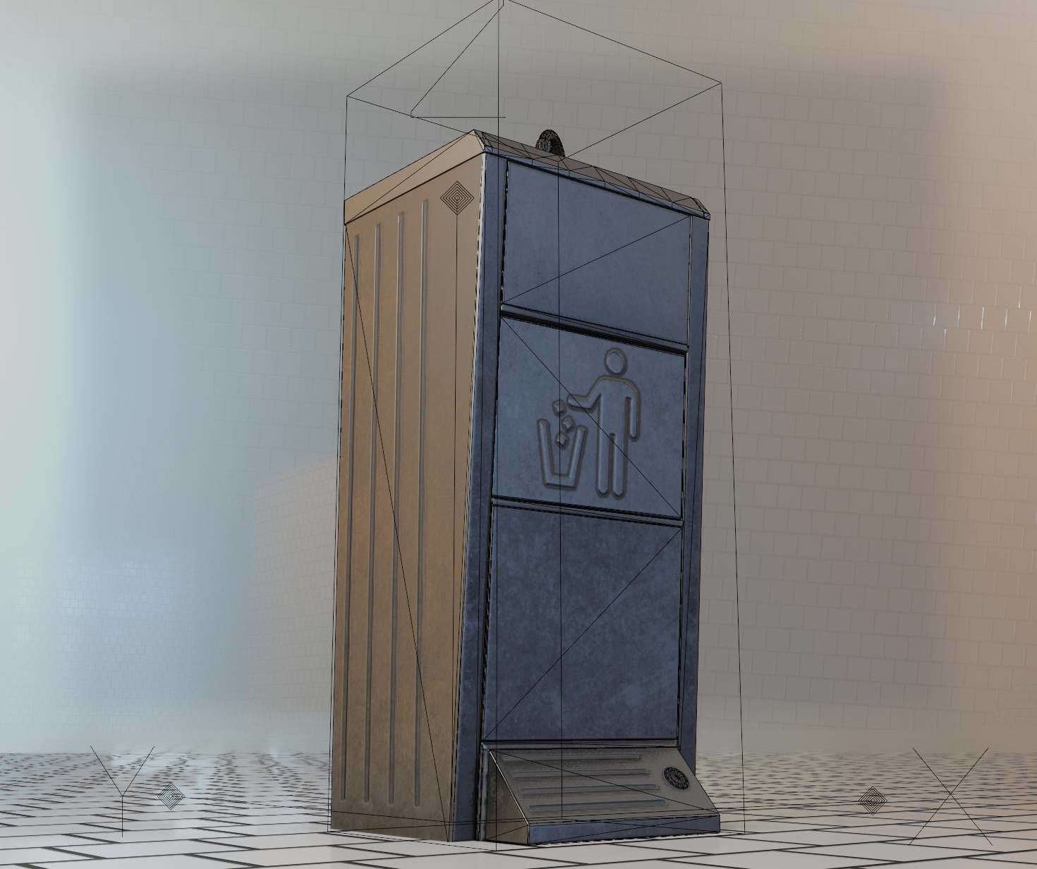 Public Metal Sink - 16 - with Trashcan Low-poly 3D model_12