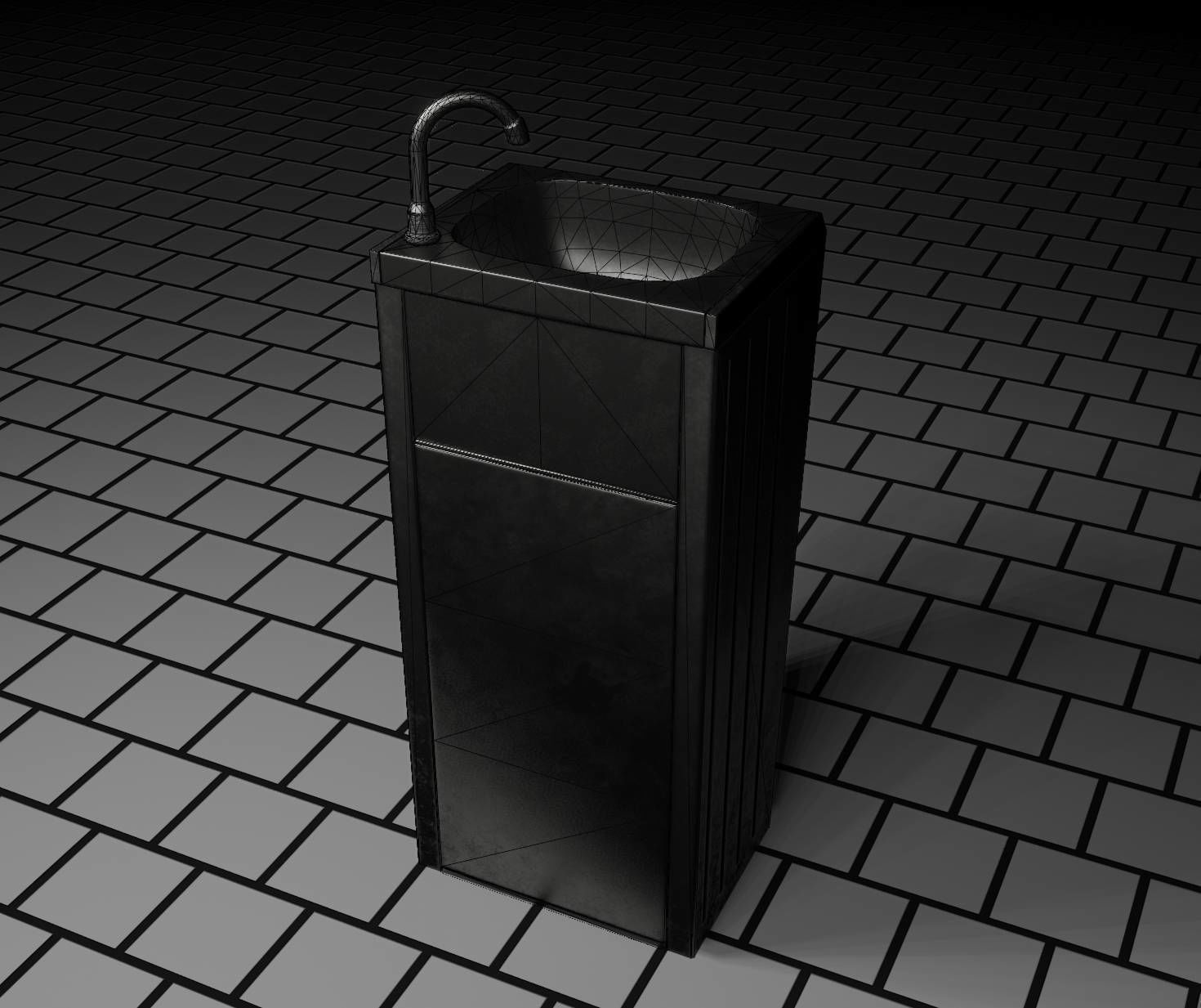Public Metal Sink - 16 - with Trashcan Low-poly 3D model_25