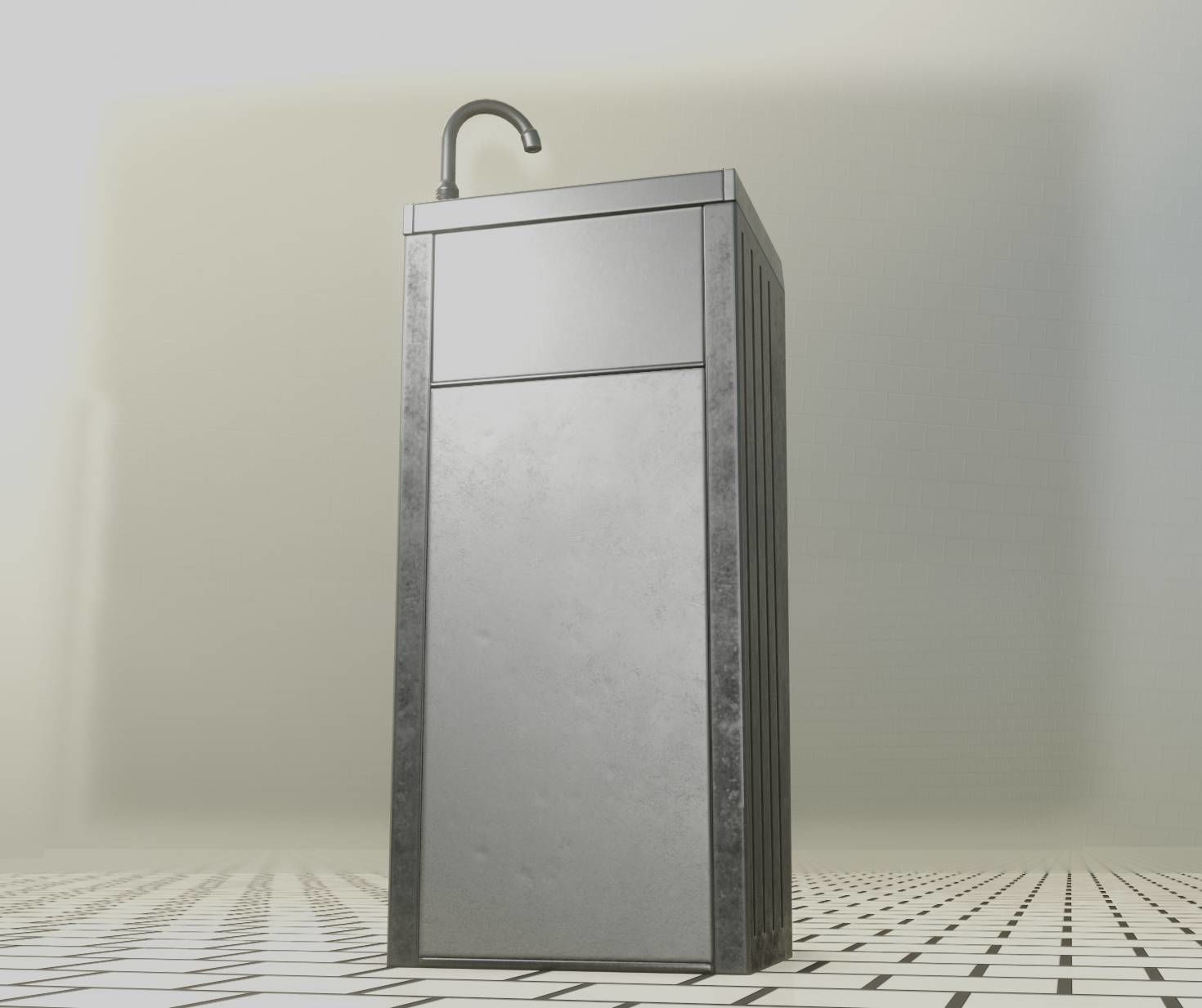 Public Metal Sink - 16 - with Trashcan Low-poly 3D model_7