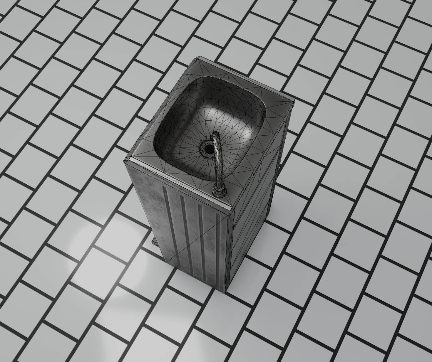 Public Metal Sink - 16 - with Trashcan Low-poly 3D model_49