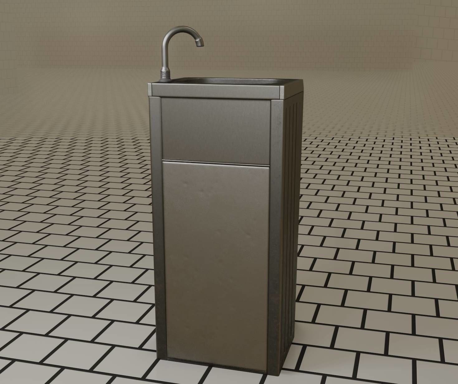 Public Metal Sink - 16 - with Trashcan Low-poly 3D model_99