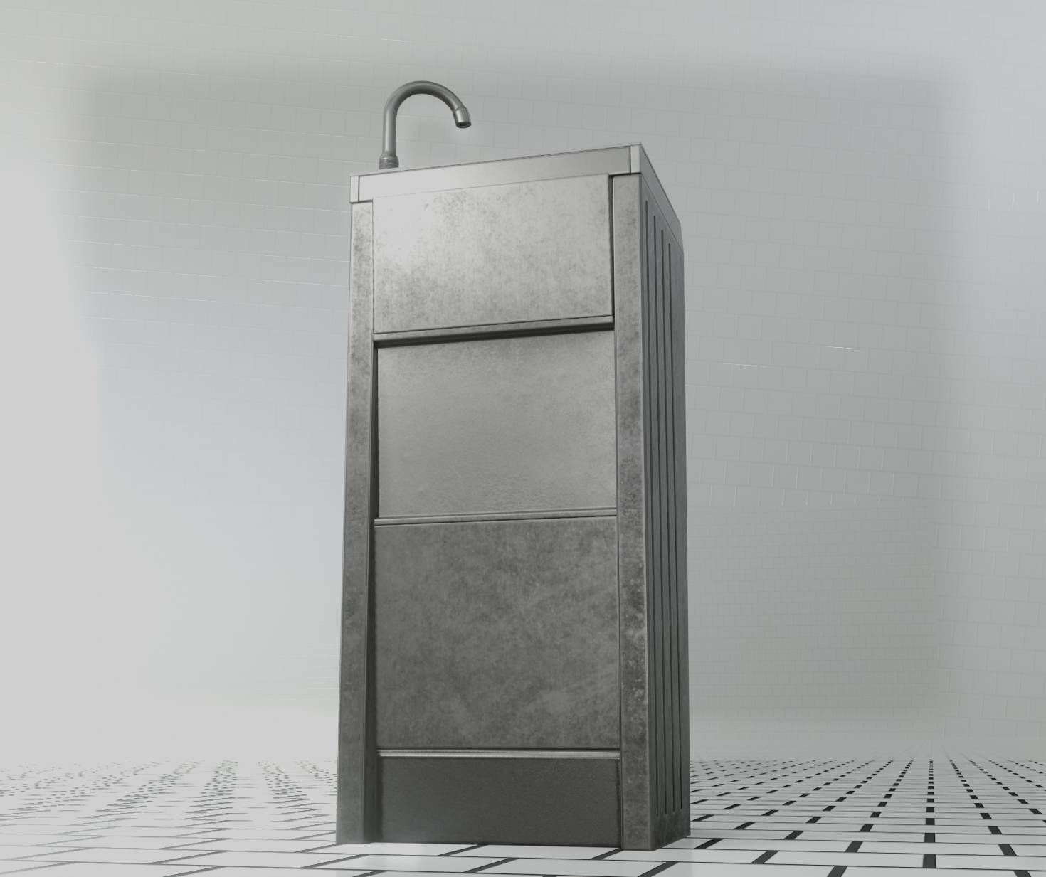 Public Metal Sink - 15 - Simple Compact Low-poly 3D model_83