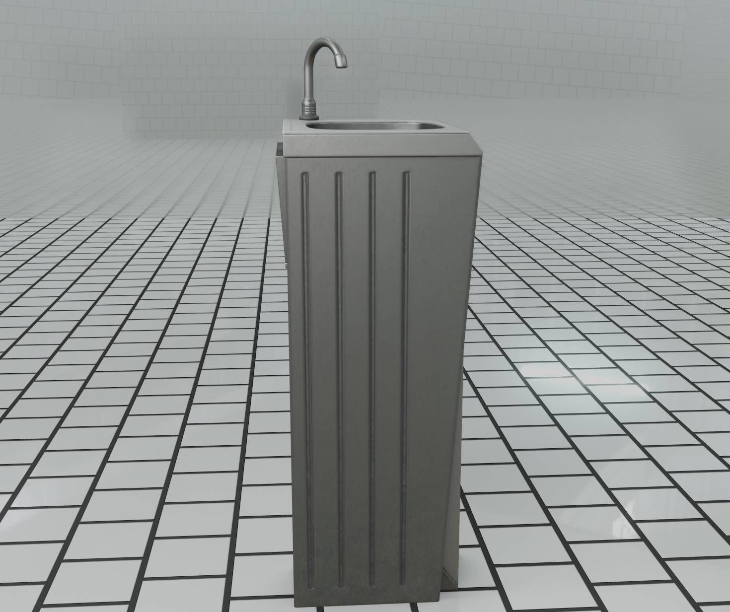 Public Metal Sink - 15 - Simple Compact Low-poly 3D model_50