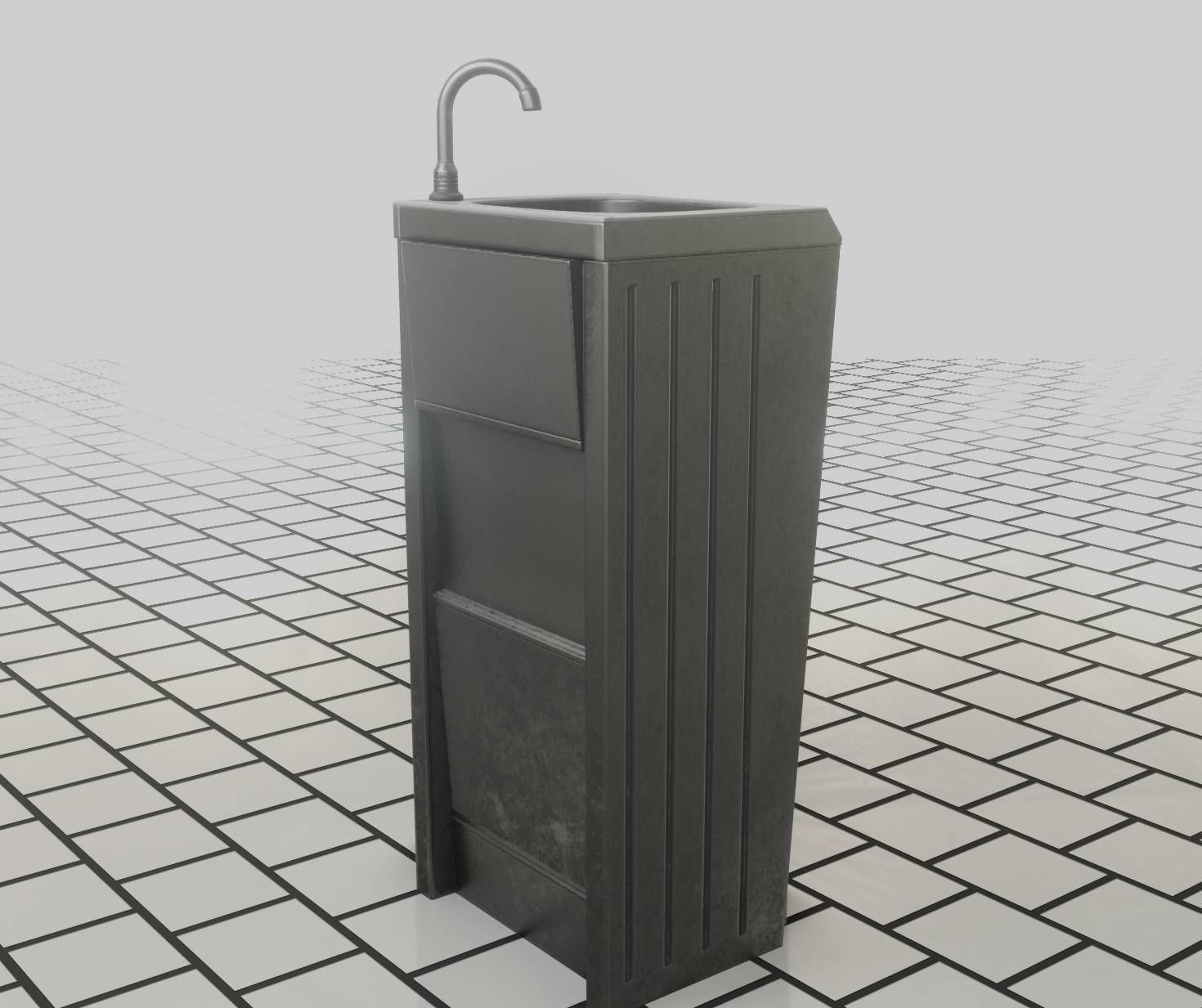 Public Metal Sink - 15 - Simple Compact Low-poly 3D model_20