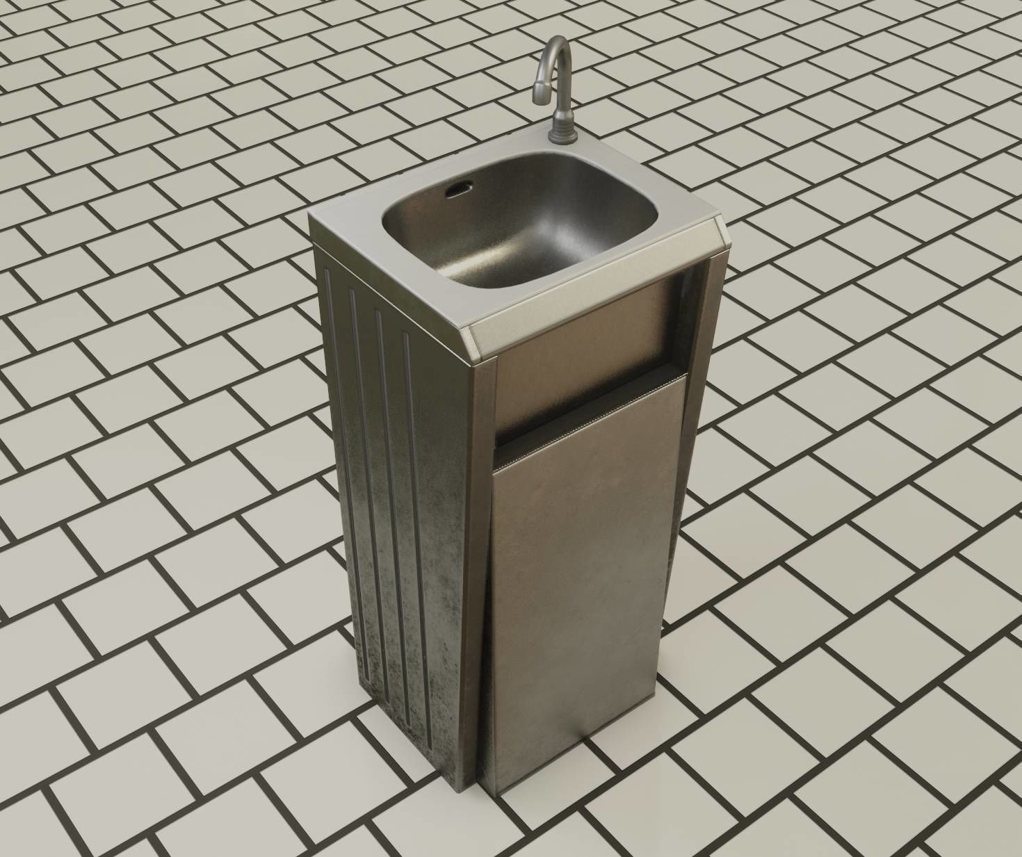 Public Metal Sink - 15 - Simple Compact Low-poly 3D model_4