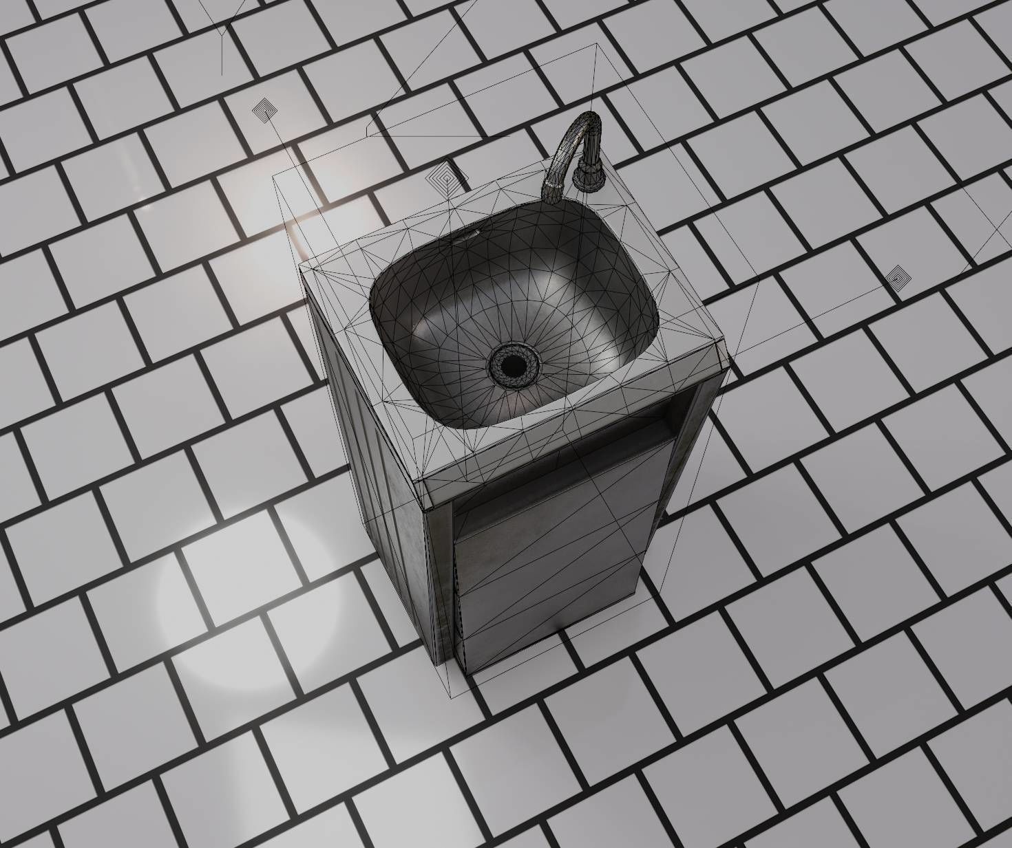 Public Metal Sink - 15 - Simple Compact Low-poly 3D model_36