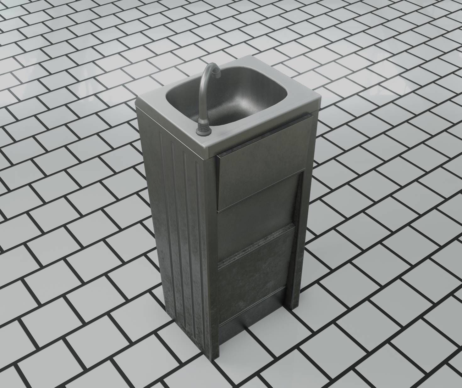Public Metal Sink - 15 - Simple Compact Low-poly 3D model_14