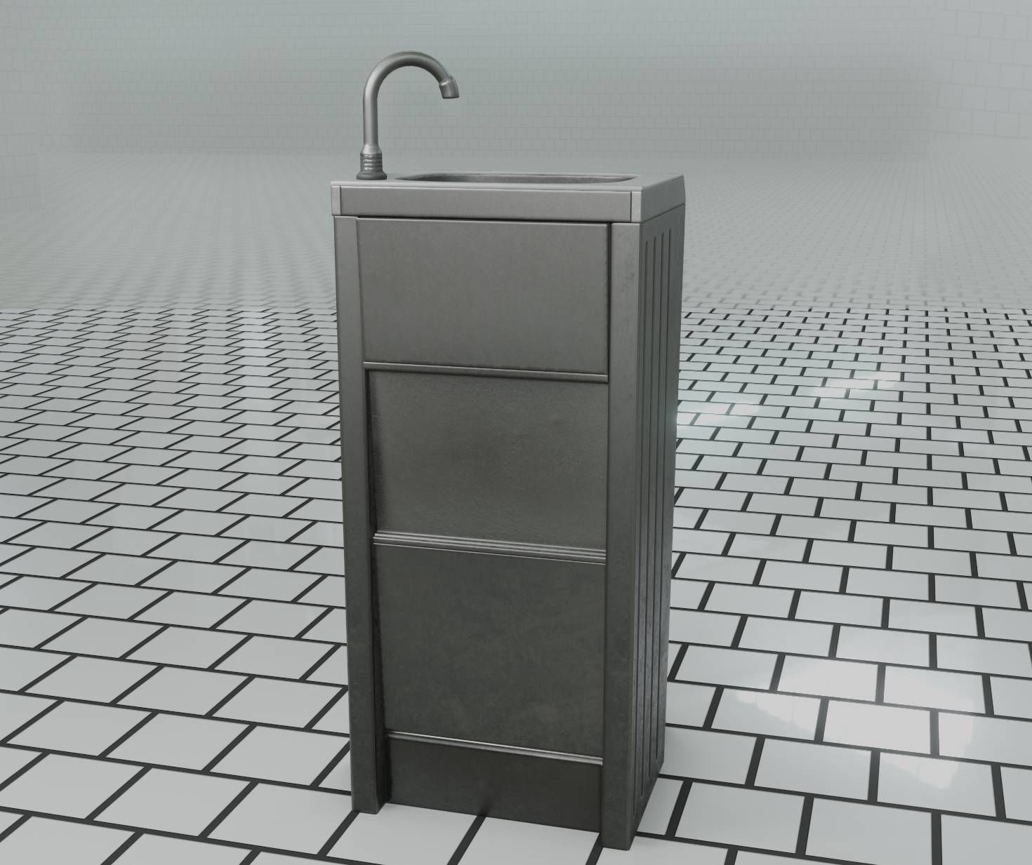 Public Metal Sink - 15 - Simple Compact Low-poly 3D model_82
