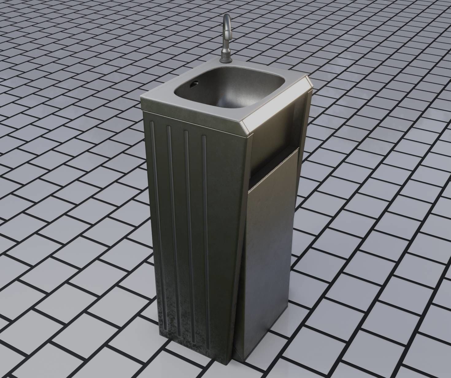 Public Metal Sink - 15 - Simple Compact Low-poly 3D model_37