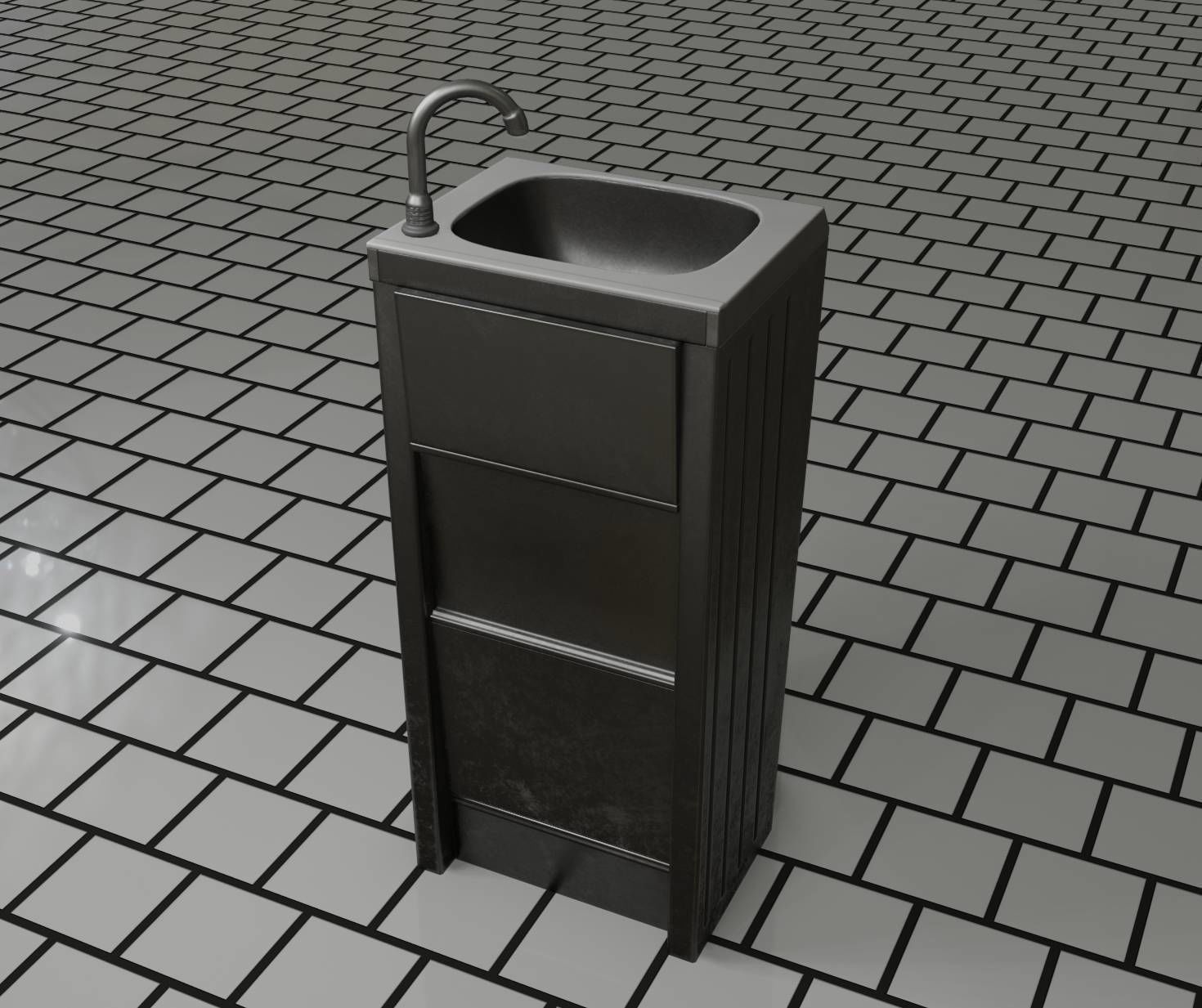 Public Metal Sink - 15 - Simple Compact Low-poly 3D model_70