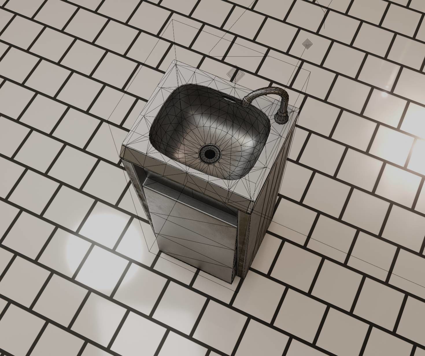 Public Metal Sink - 15 - Simple Compact Low-poly 3D model_35