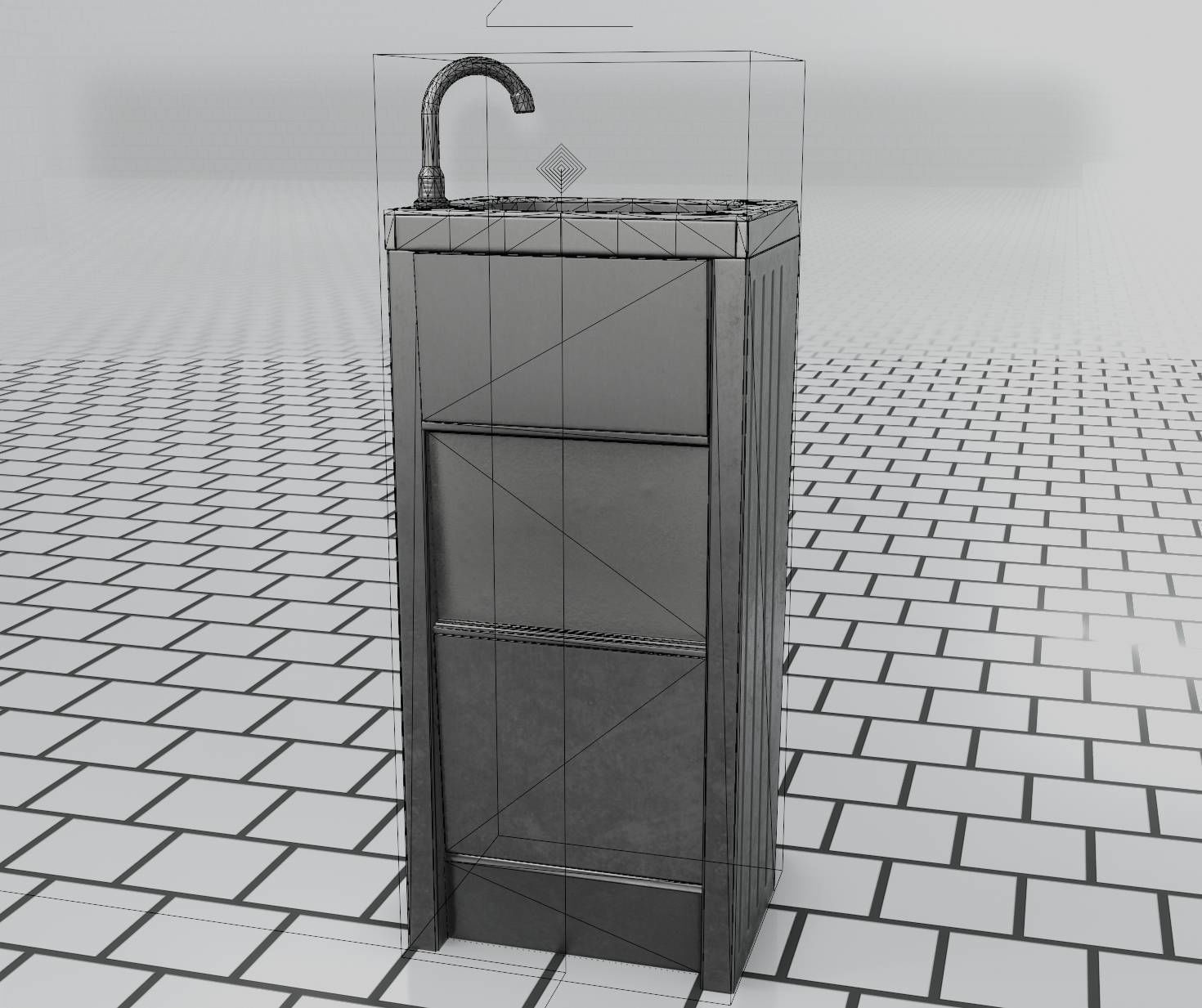 Public Metal Sink - 15 - Simple Compact Low-poly 3D model_52
