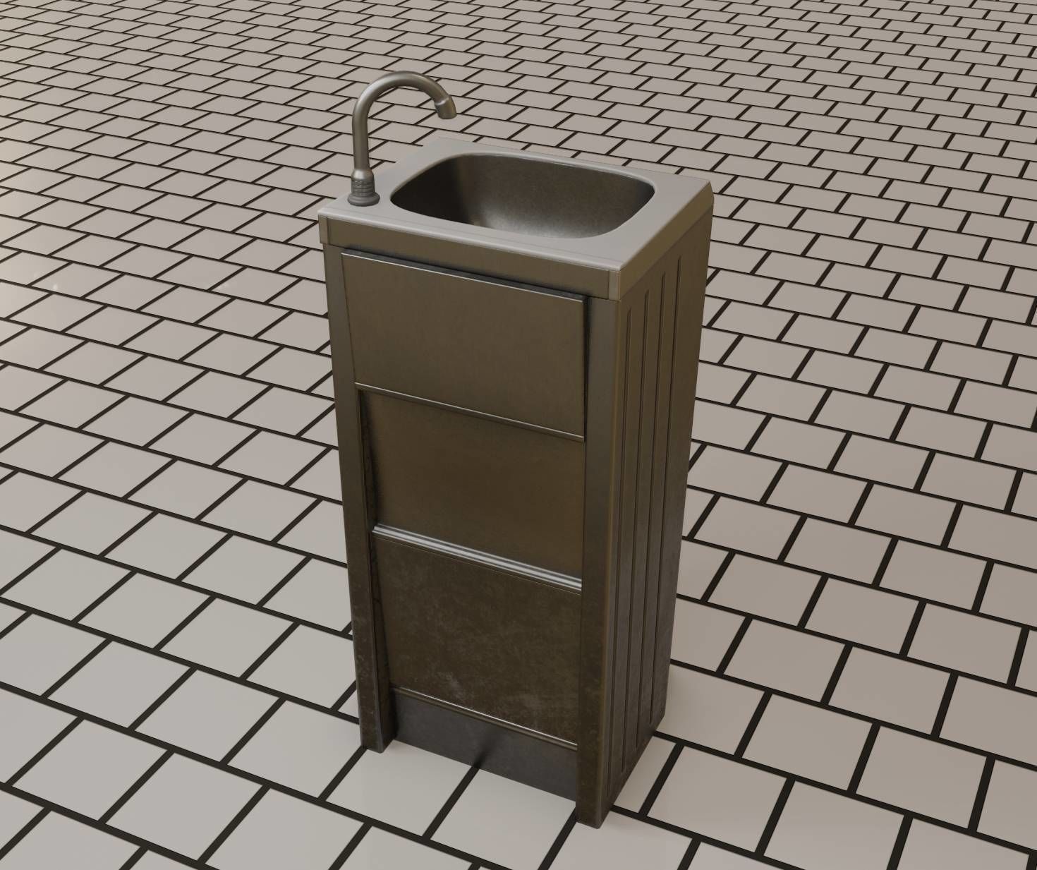 Public Metal Sink - 15 - Simple Compact Low-poly 3D model_9