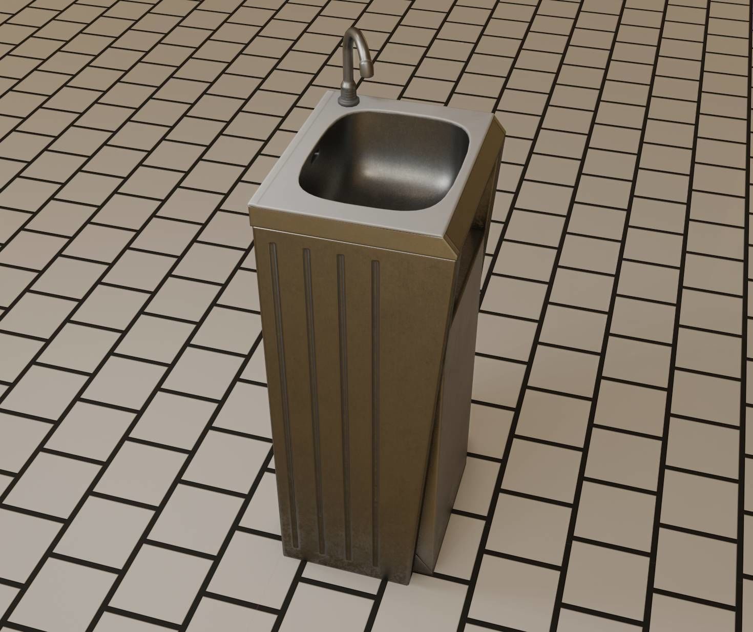 Public Metal Sink - 15 - Simple Compact Low-poly 3D model_73