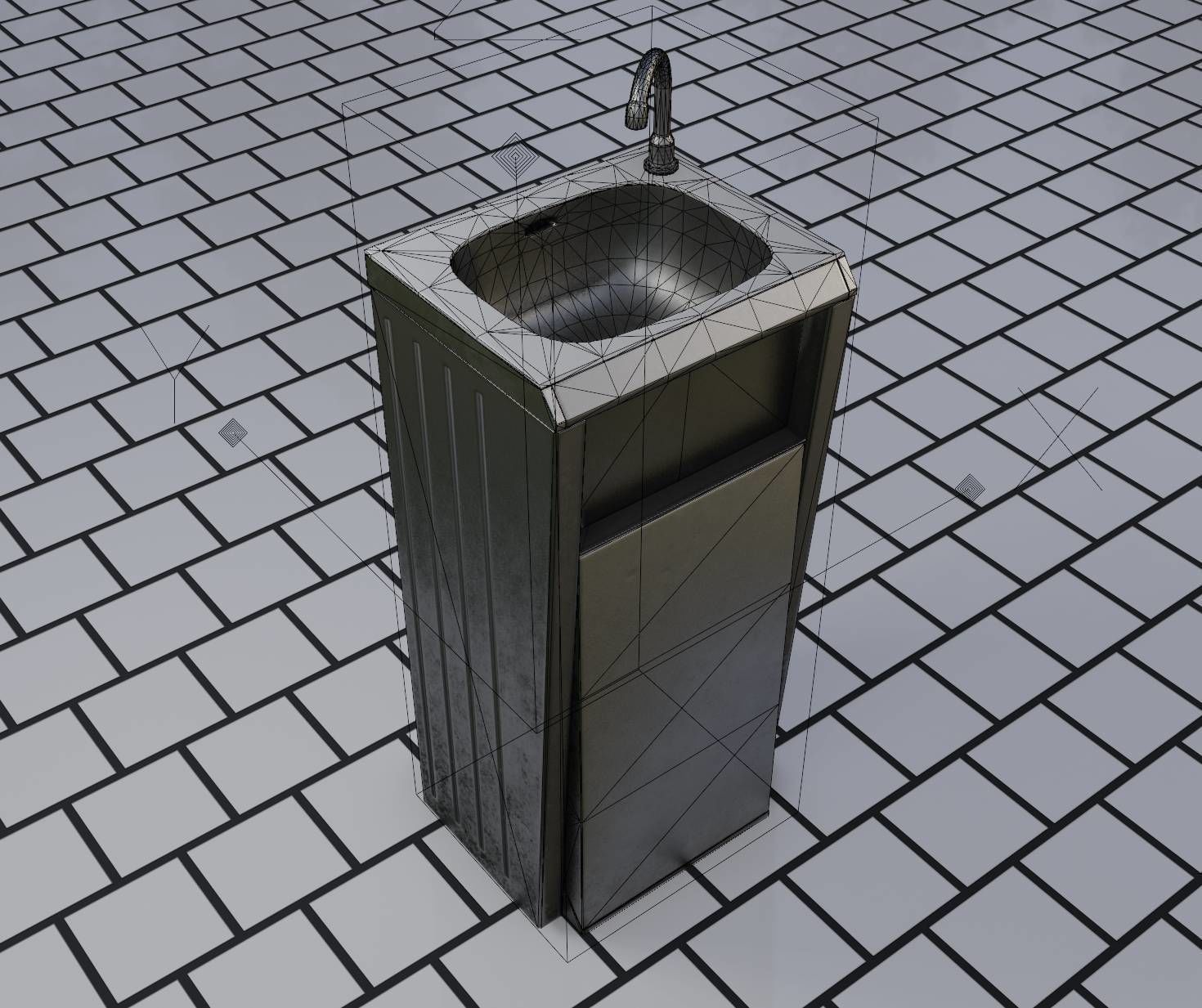 Public Metal Sink - 15 - Simple Compact Low-poly 3D model_11