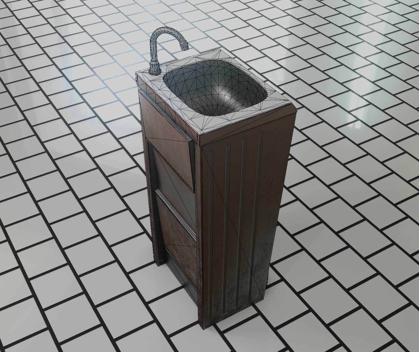 Public Metal Sink - 15 - Simple Compact Low-poly 3D model_13
