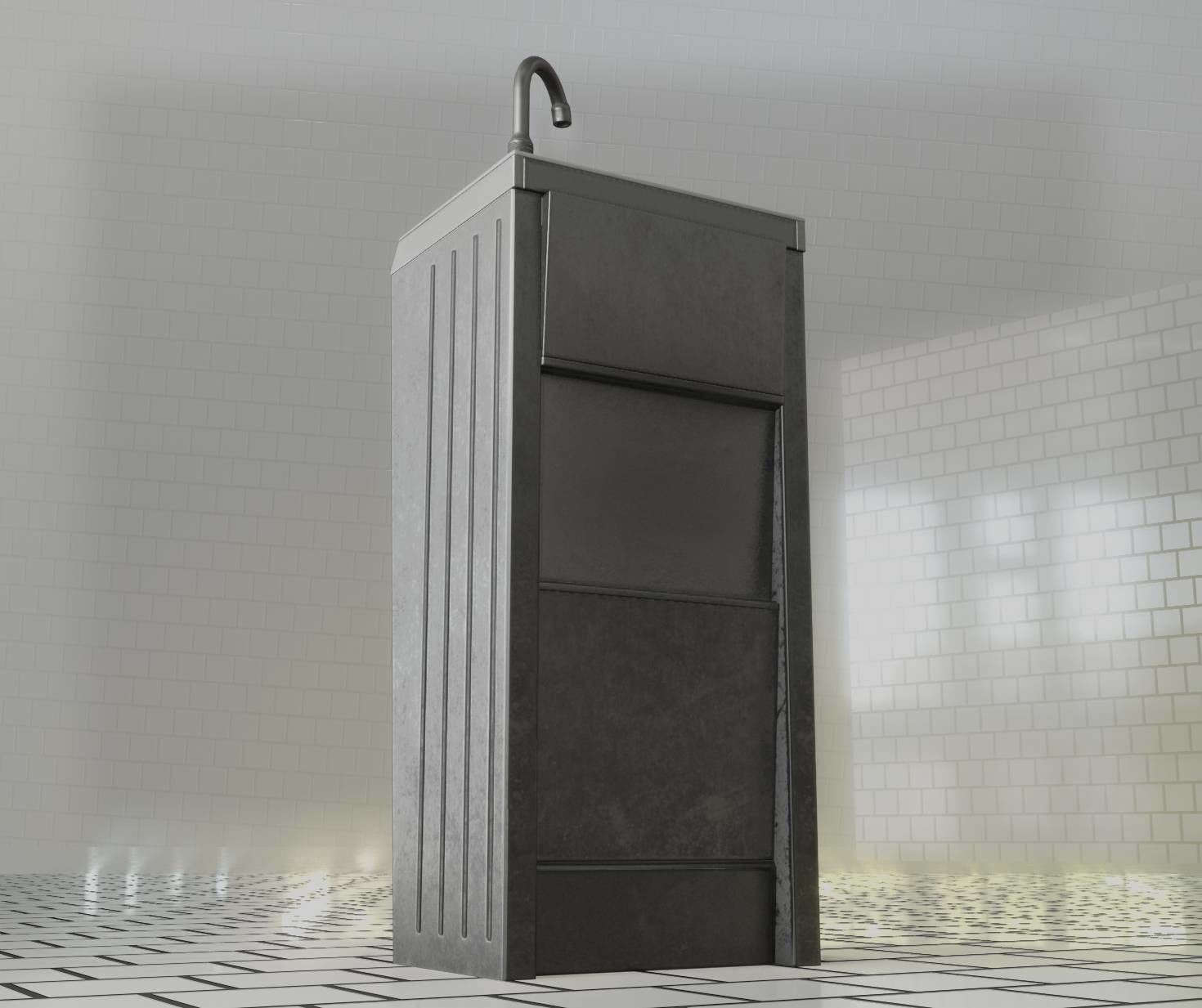 Public Metal Sink - 15 - Simple Compact Low-poly 3D model_84