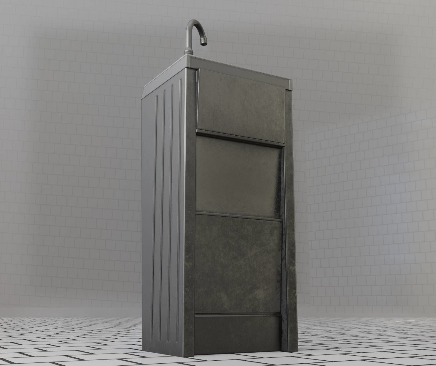 Public Metal Sink - 15 - Simple Compact Low-poly 3D model_54