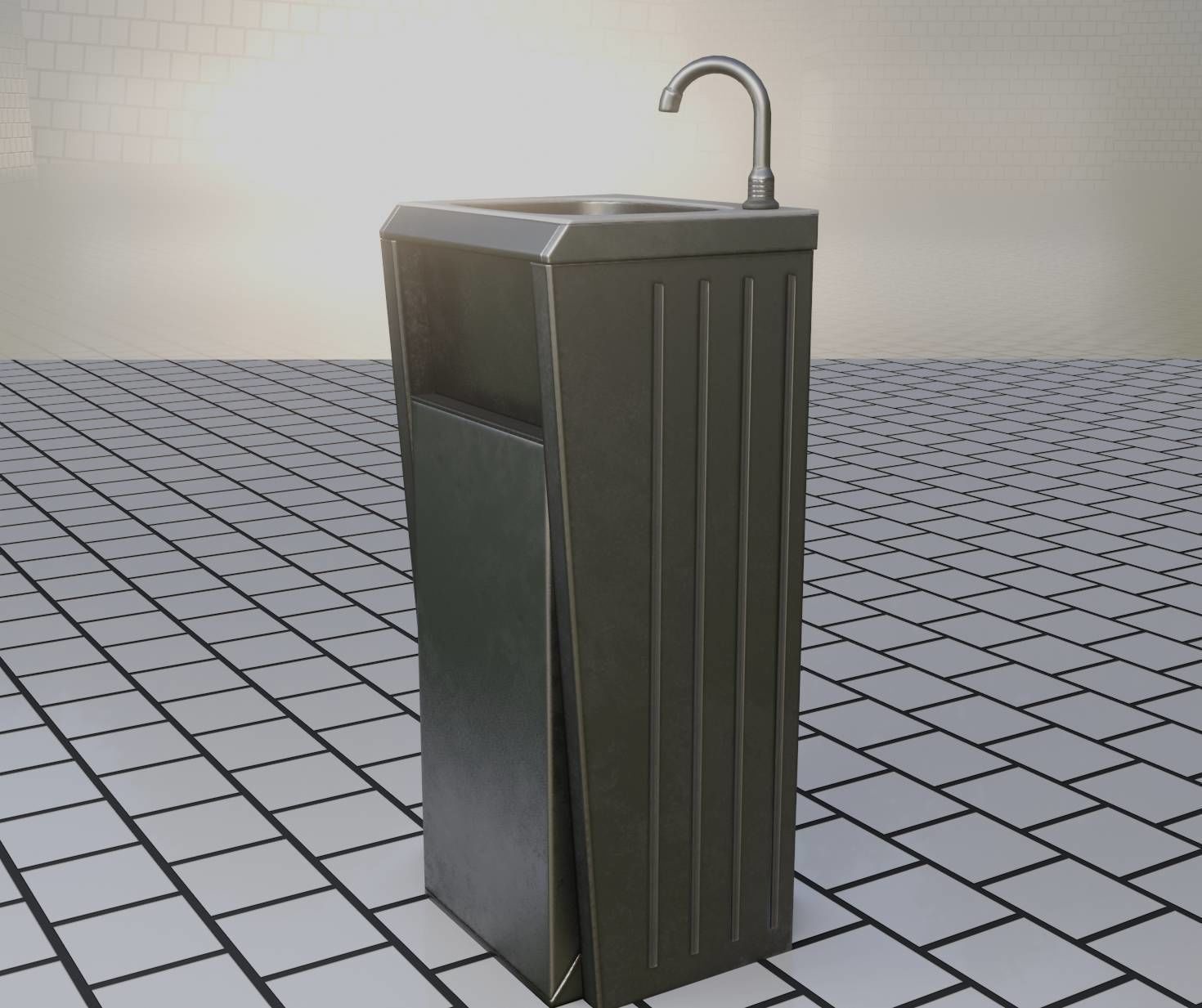 Public Metal Sink - 15 - Simple Compact Low-poly 3D model_47