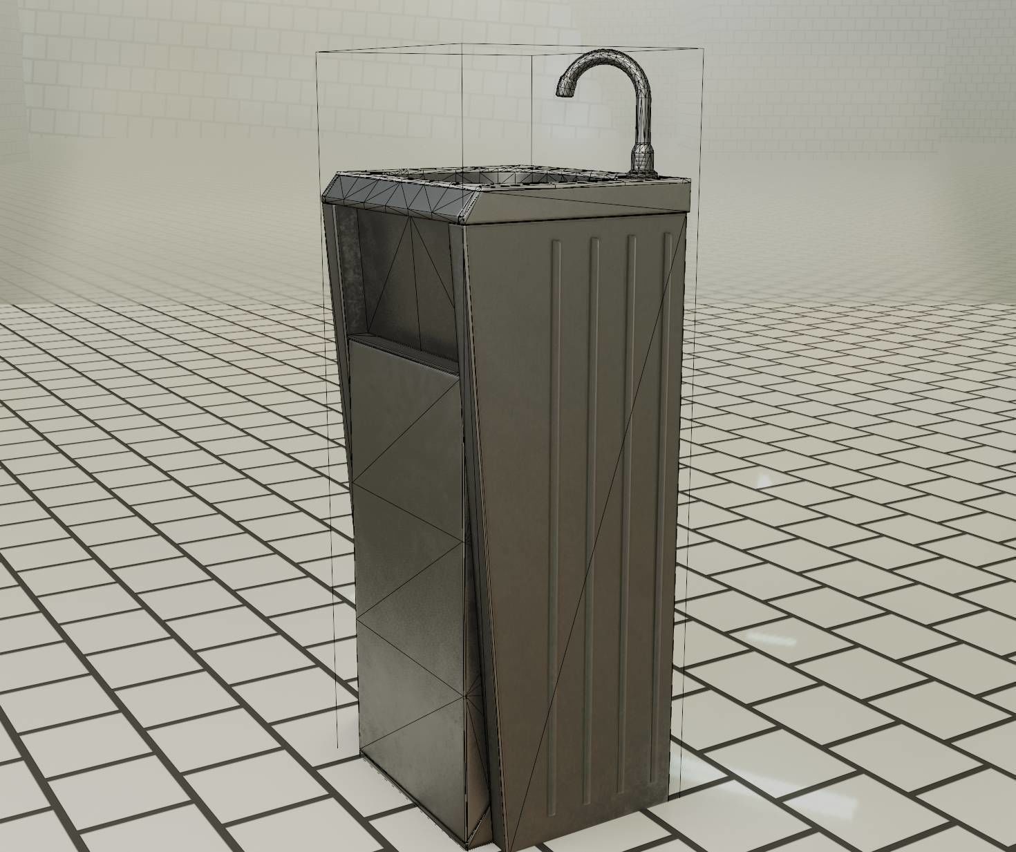 Public Metal Sink - 15 - Simple Compact Low-poly 3D model_77