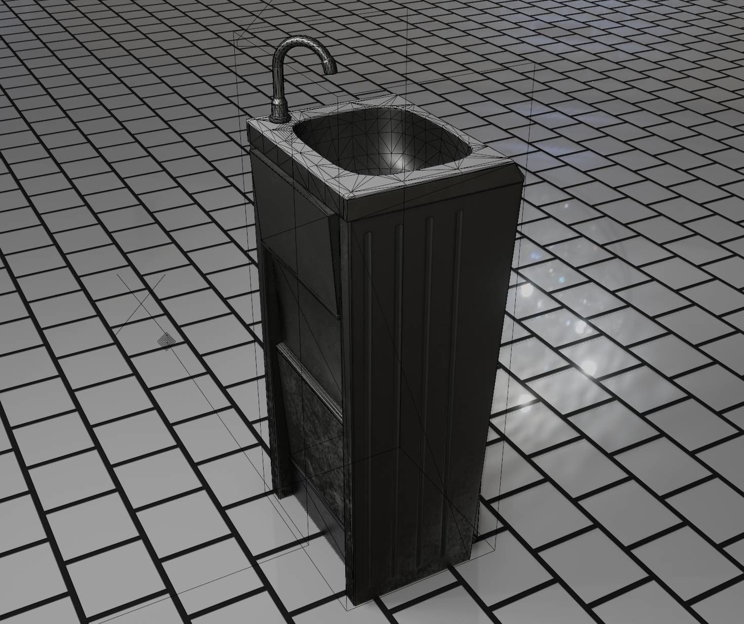 Public Metal Sink - 15 - Simple Compact Low-poly 3D model_69