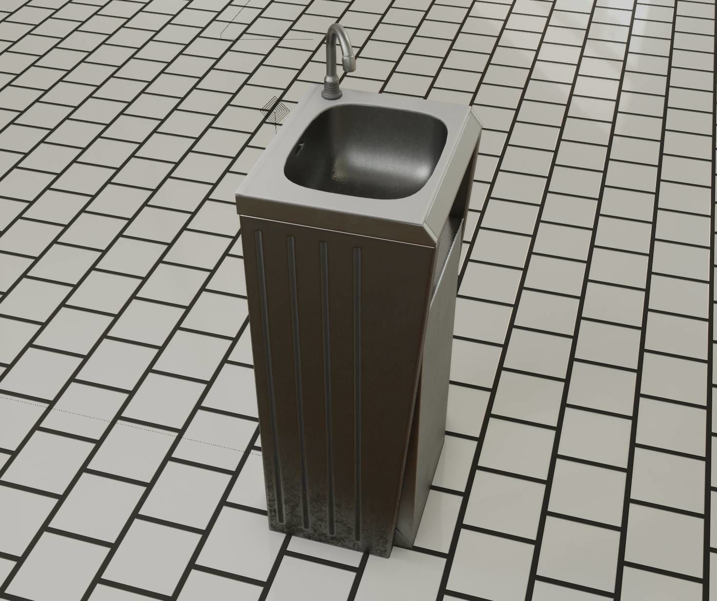 Public Metal Sink - 15 - Simple Compact Low-poly 3D model_5