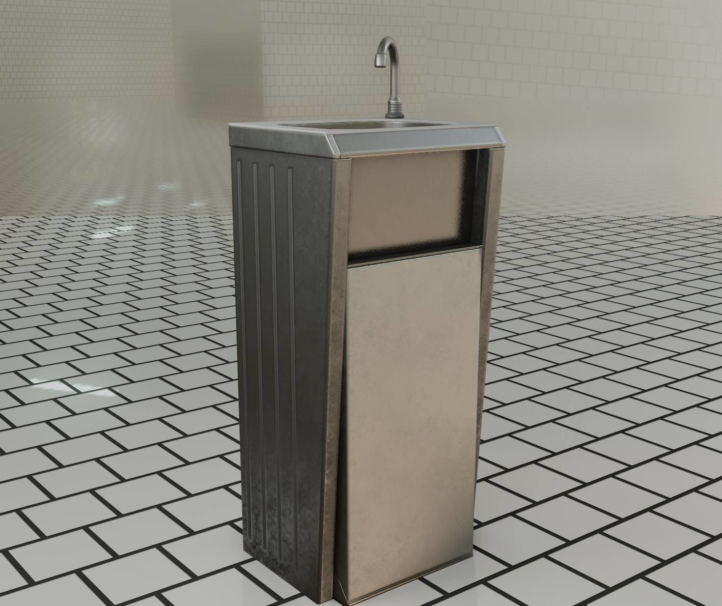 Public Metal Sink - 15 - Simple Compact Low-poly 3D model_49