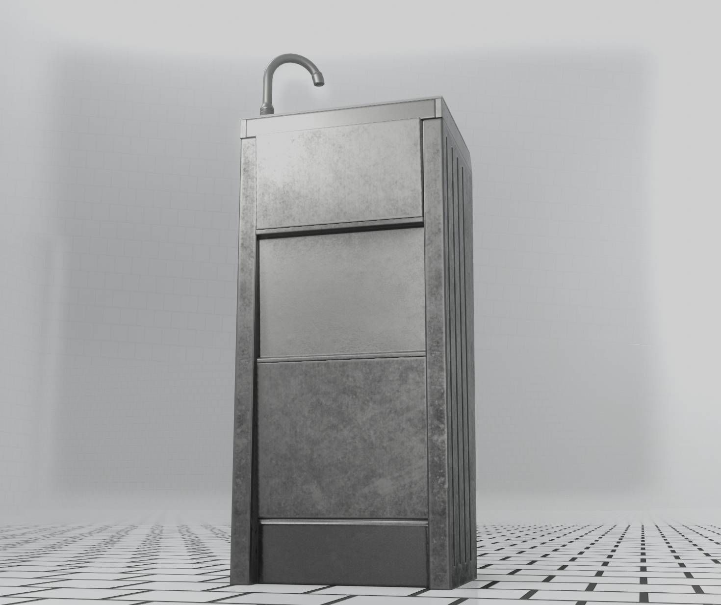 Public Metal Sink - 15 - Simple Compact Low-poly 3D model_22